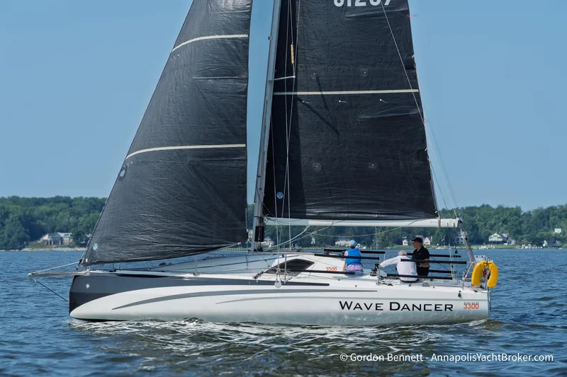 Slide: The Image of 2020 Jeanneau Sun Fast 3300 sailboat "Wave Dancer" on water with crew. - 15