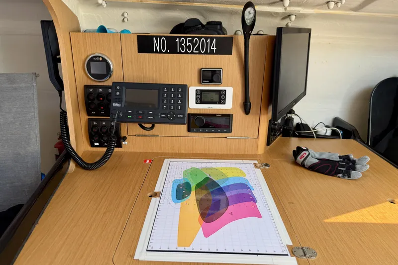 Slide: The Image of Navigation station of 2020 Jeanneau Sun Fast 3300 with chart and instruments. - 50