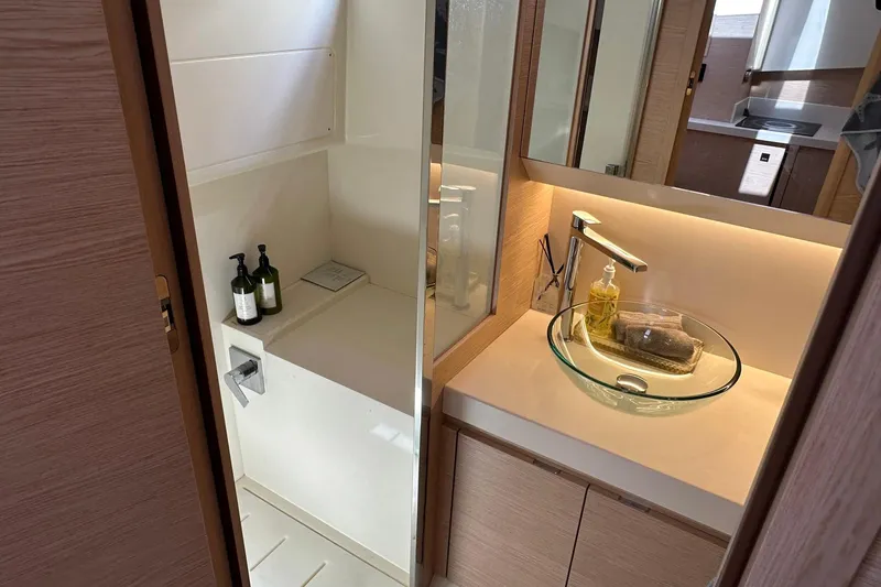 Slide: The Image of Luxurious bathroom interior of 2025 Solaris Power 44 Open yacht with modern fixtures. - 16