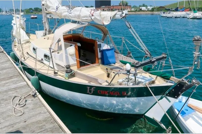 The Image of Sailboat docked at marina, Morris Yachts Frances 1996 model, Chicago, IL. - 0