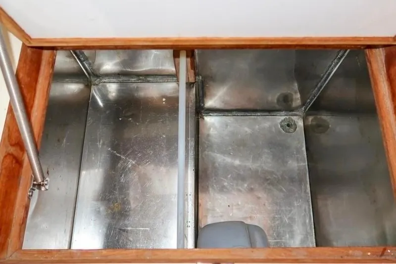 Slide: The Image of Interior view of a 1996 Morris Yachts Frances, showcasing metal compartments. - 14