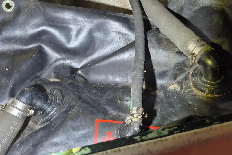 Slide: The Image of Close-up of hoses and fittings on a 1996 Morris Yachts Frances. - 26