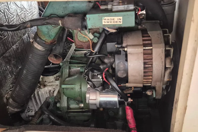 Slide: The Image of Engine compartment of a 1996 Morris Yachts Frances, featuring Swedish-made components. - 33