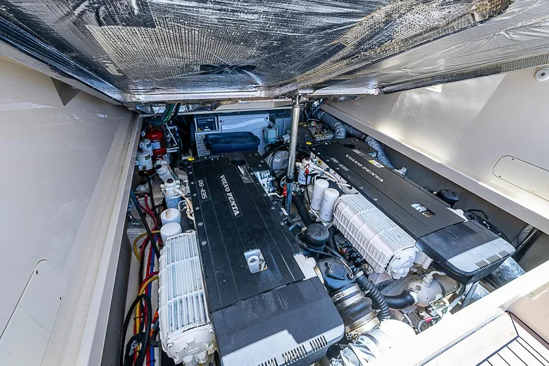 Slide: The Image of Engine compartment of 2015 Hinckley Picnic Boat 37 MKIII with Volvo Penta engines. - 23