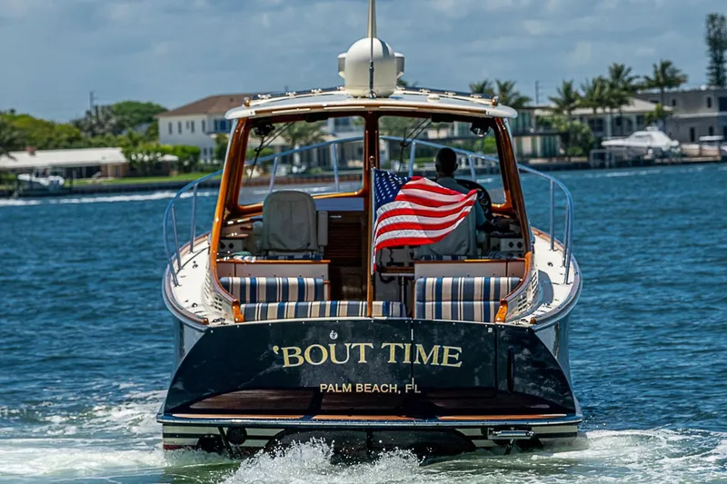 Slide: The Image of Hinckley Picnic Boat 37 MKIII, 2015, cruising in Palm Beach waters with American flag. - 4