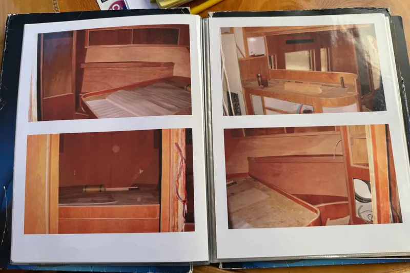 Slide: The Image of Interior construction of 2003 Altima 55 Pilothouse yacht, featuring woodwork and cabin layout. - 68