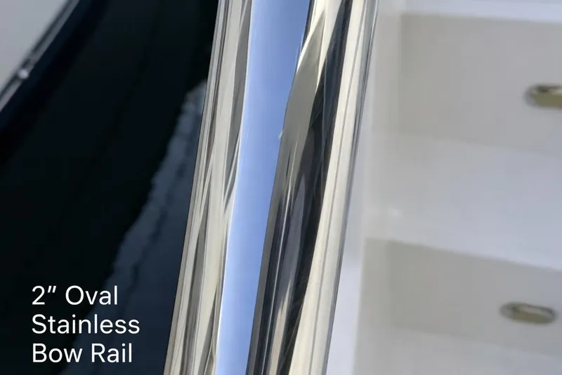Slide: The Image of Close-up of 2-inch oval stainless steel bow rail on 2003 Altima 55 Pilothouse. - 7