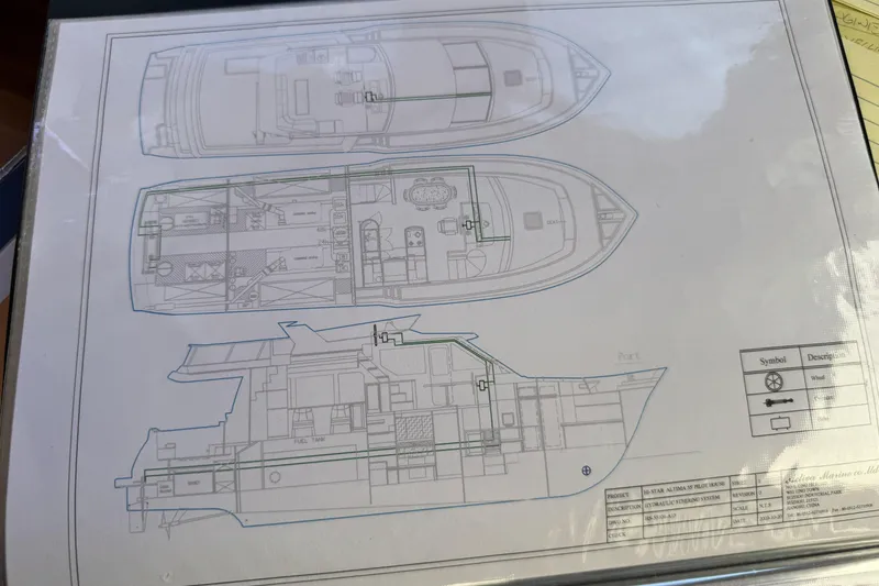 Slide: The Image of Blueprint of a 2003 Altima 55 Pilothouse yacht, showcasing detailed interior and exterior layouts. - 70