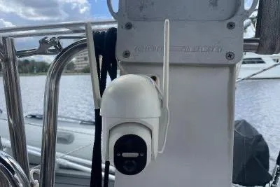 Slide: The Image of Security camera mounted on a 1994 Island Packet 44 cutter sailboat. - 52