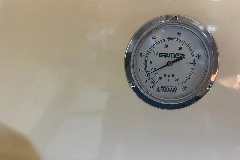 Slide: The Image of Grunert marine air systems gauge on 1994 Island Packet 44 cutter yacht. - 81