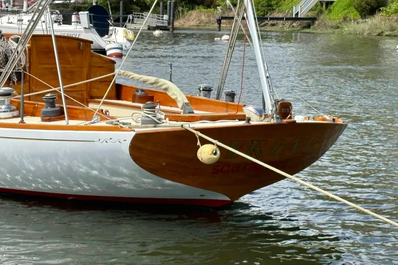 Slide: The Image of Interior of 1979 O.Lie-Neilsen 44 Cutter Rigged boat with wooden finishes. - 19