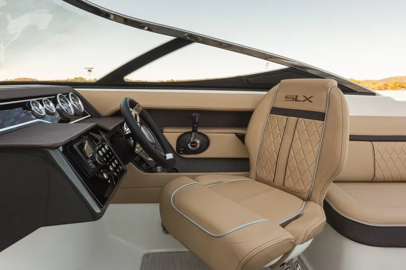 Slide: The Image of Interior of a 2016 Sea Ray SLX 250 boat with luxurious seating. - 17