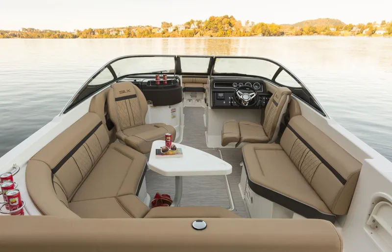 Slide: The Image of Interior of a 2016 Sea Ray SLX 250 with luxurious seating. - 31