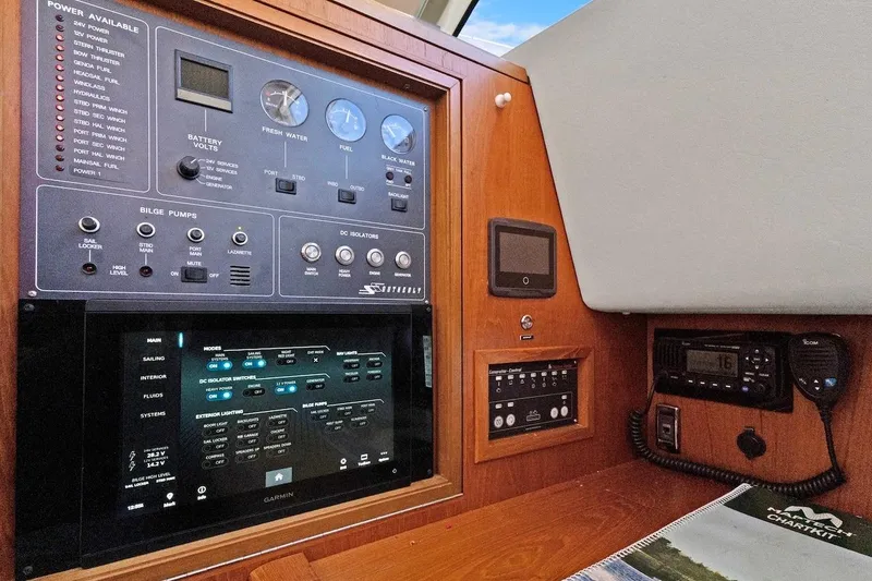 Slide: The Image of Control panel of a 2011 Southerly 57 RS yacht with navigation and communication equipment. - 43