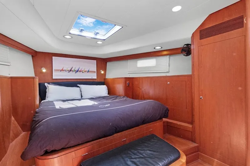 Slide: The Image of Luxurious cabin interior of 2011 Southerly 57 RS yacht with skylight and wooden finishes. - 45