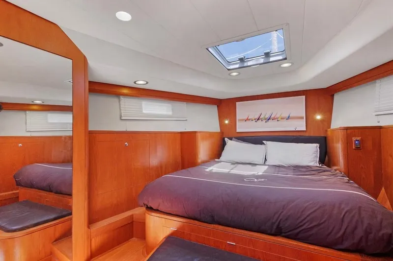Slide: The Image of Luxurious cabin interior of 2011 Southerly 57 RS yacht with skylight and wooden finish. - 46
