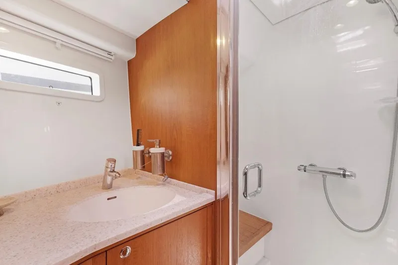 Slide: The Image of Luxurious bathroom in 2011 Southerly 57 RS yacht with modern fixtures and shower. - 50