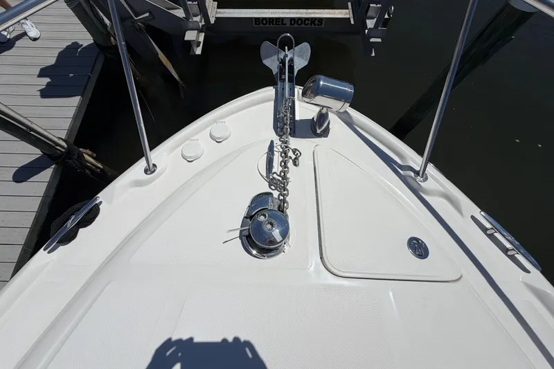 Slide: The Image of Bow of 2006 Sea Ray Sundancer 320 with anchor and chain at dock. - 19