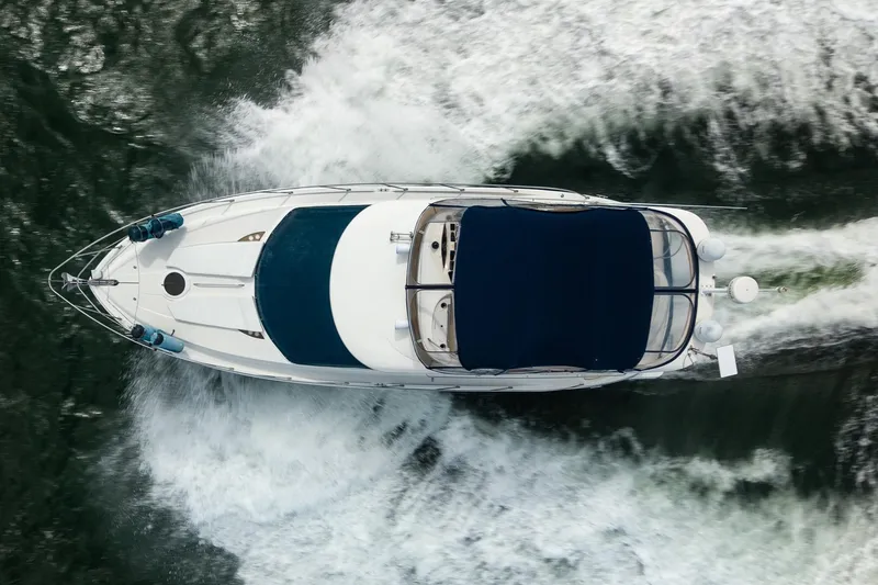Slide: The Image of Aerial view of 2009 Meridian 391 Sedan yacht cruising on water. - 3