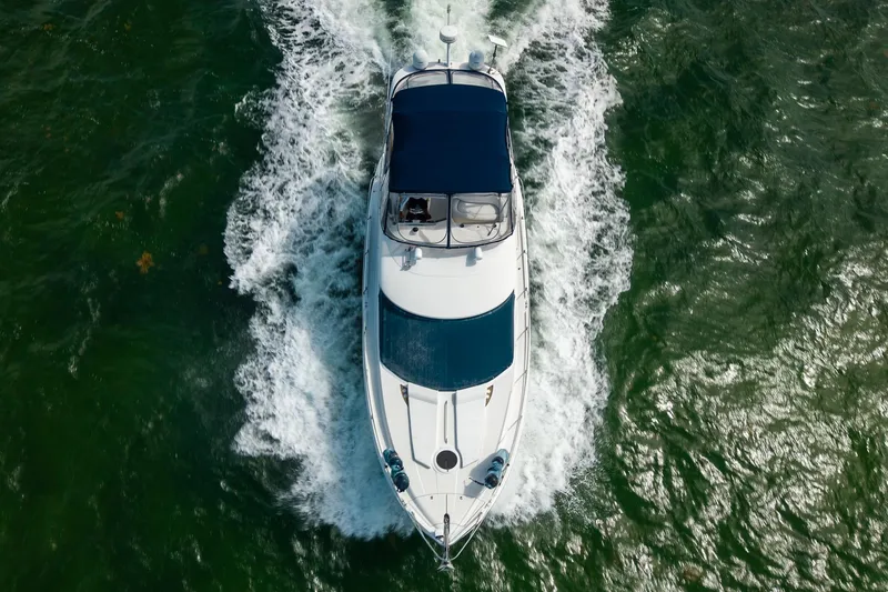 Slide: The Image of Aerial view of 2009 Meridian 391 Sedan yacht cruising on open water. - 7