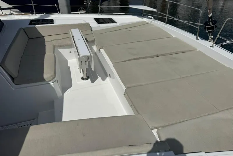 Slide: The Image of Spacious deck seating on 2023 Bali 4.6 yacht, featuring cushioned lounge area. - 17