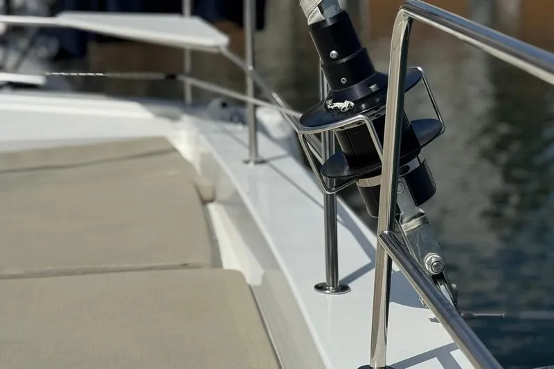 Slide: The Image of 2023 Bali 4.6 yacht deck with railing and winch detail. - 21