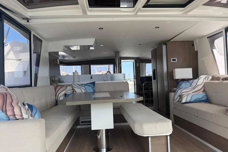 Slide: The Image of Luxurious interior of 2023 Bali 4.6 yacht with modern seating and decor. - 48