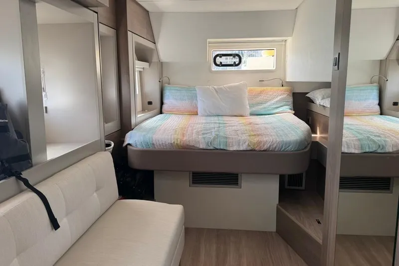 Slide: The Image of Modern 2023 Bali 4.6 yacht bedroom with cozy bed and stylish interior design. - 73