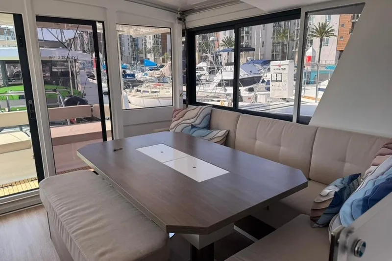 Slide: The Image of Luxurious interior of 2023 Bali 4.6 yacht with spacious seating and marina view. - 92