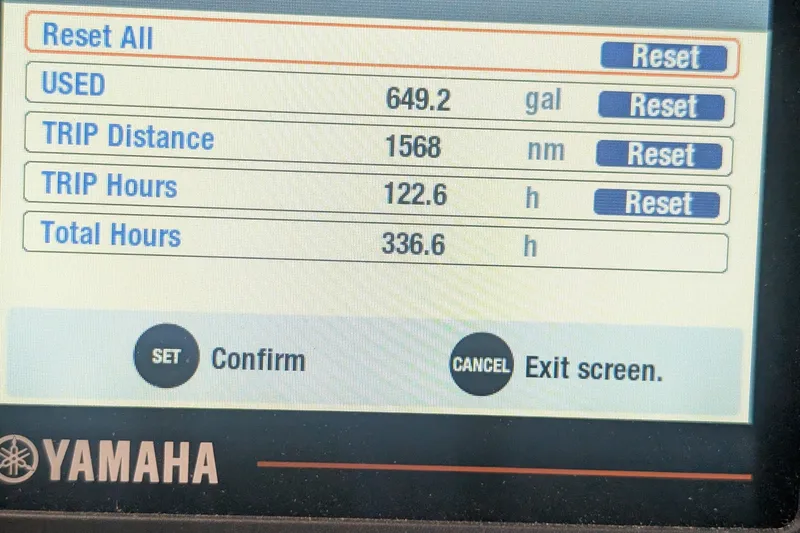 Slide: The Image of Yamaha display showing fuel usage and trip data for 2017 Cutwater C-24 Coupe. - 29