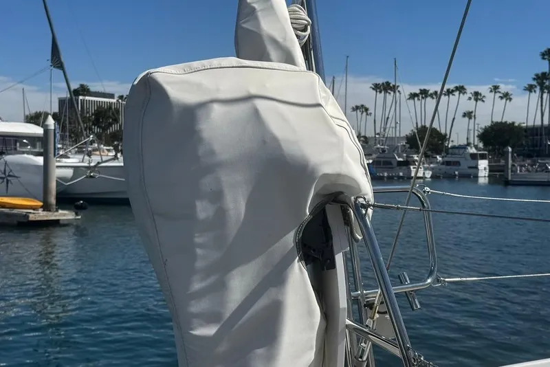 Slide: The Image of Jeanneau Sun Odyssey 449 sailboat detail in marina, 2017 model, with clear blue sky. - 18