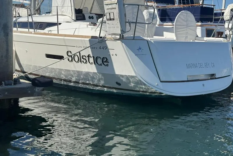 Slide: The Image of 2017 Jeanneau Sun Odyssey 449 yacht named "Solstice" docked at Marina del Rey, CA. - 5