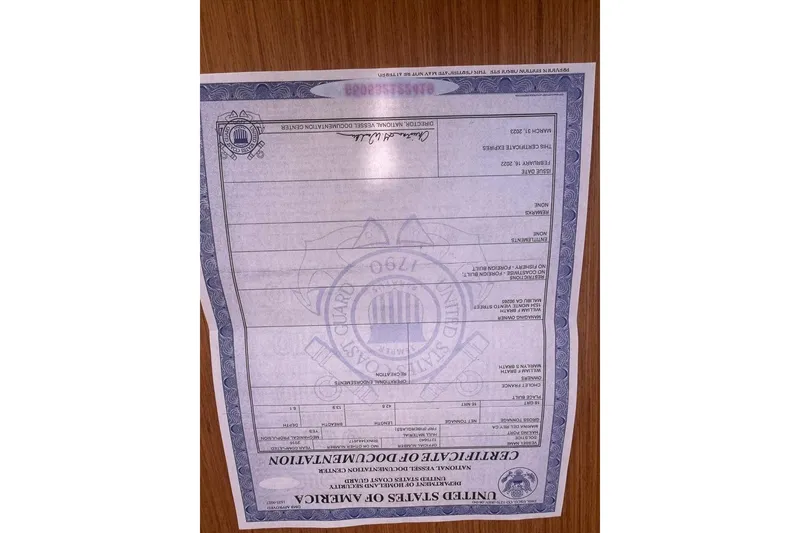 Slide: The Image of Upside-down U.S. Coast Guard certificate for Jeanneau Sun Odyssey 449, 2017 model. - 62