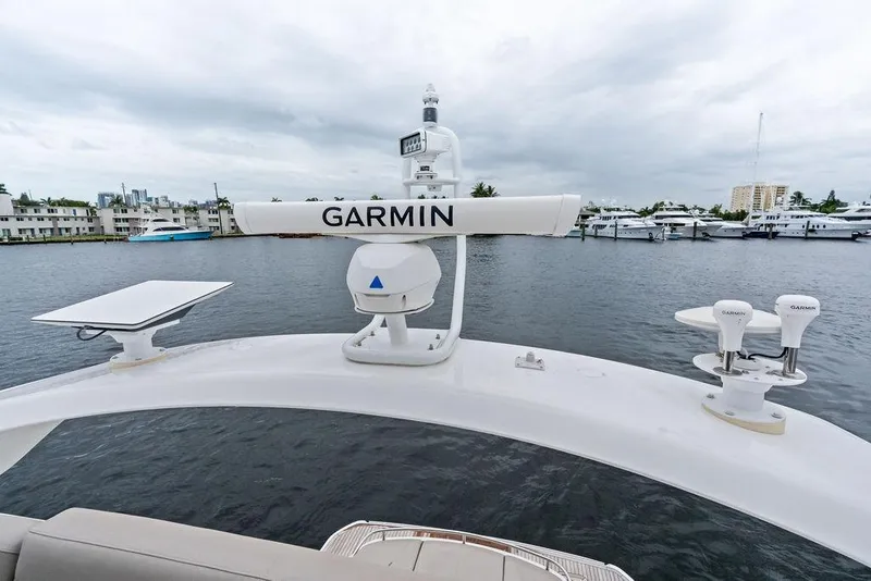 Slide: The Image of Modern Princess S62 yacht with Garmin radar, docked in a marina, 2020 model. - 27