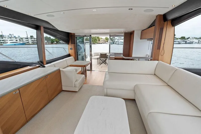 Slide: The Image of Luxurious interior of 2020 Princess S62 yacht with elegant seating and waterfront view. - 50