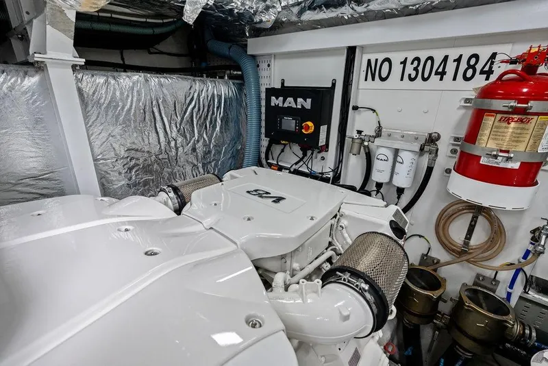 Slide: The Image of Engine room of 2020 Princess S62 yacht with MAN engine and fire suppression system. - 82