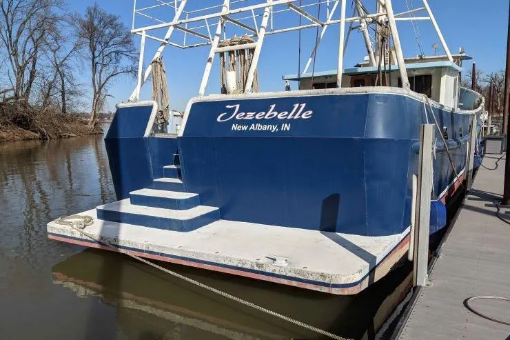 Slide: The Image of Blue 1977 Commercial Expedition Trawler "Jezebelle" docked in New Albany, IN. - 4