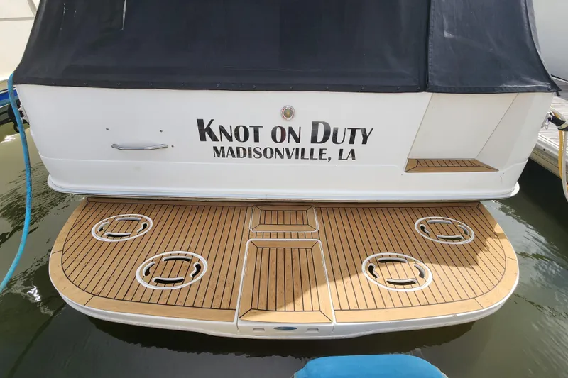 Slide: The Image of 1996 Sea Ray 370 Sedan Bridge boat with "Knot on Duty" name, Madisonville, LA. - 57