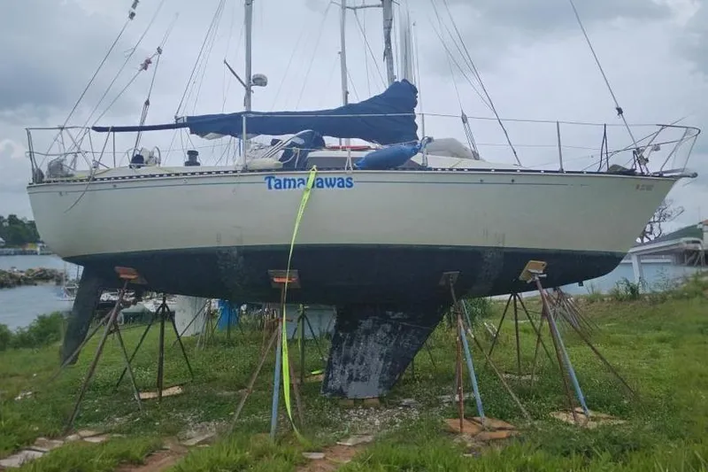 The Image of 1986 CNC 29 SL sailboat on stands, named "Tamarawas," - 0