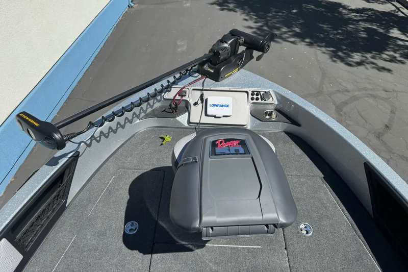 Slide: The Image of 2018 Ranger 1880MS boat deck with trolling motor and Lowrance fish finder. - 10