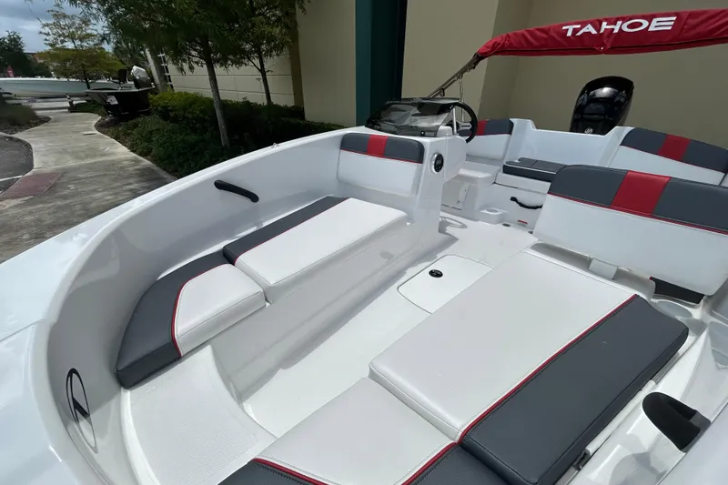 Slide: The Image of 2026 Tahoe T16 boat interior with sleek seating and modern design. - 4