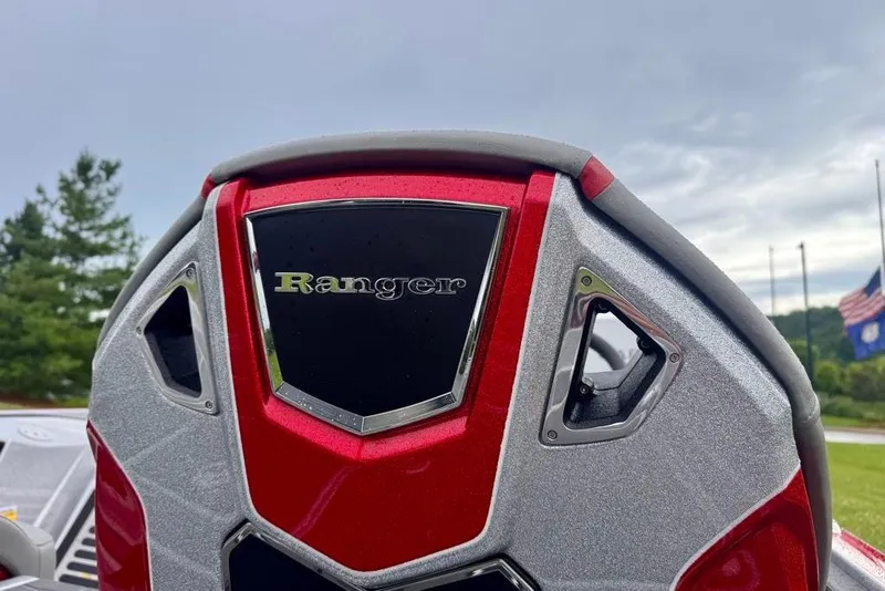 Slide: The Image of Close-up of 2026 Ranger Z521R Cup-Equipped boat detail with sleek red and silver design. - 35
