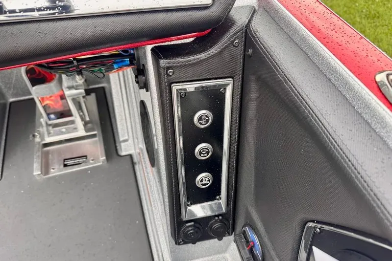 Slide: The Image of Control panel of 2026 Ranger Z521R Cup-Equipped boat with buttons and wiring. - 43