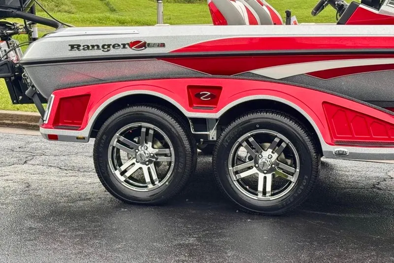 Slide: The Image of 2026 Ranger Z521R Cup-Equipped boat trailer with sleek red and silver design. - 29