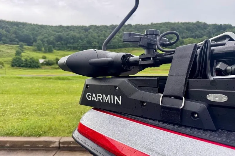 Slide: The Image of Close-up of Garmin equipment on 2026 Ranger Z521R Cup-Equipped boat, with scenic green landscape. - 39