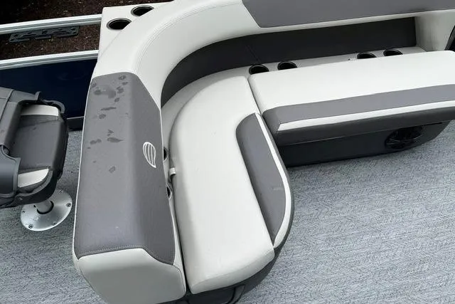 Slide: The Image of Interior seating of 2026 Sun Tracker Bass Buggy 18 DLX pontoon boat. - 7