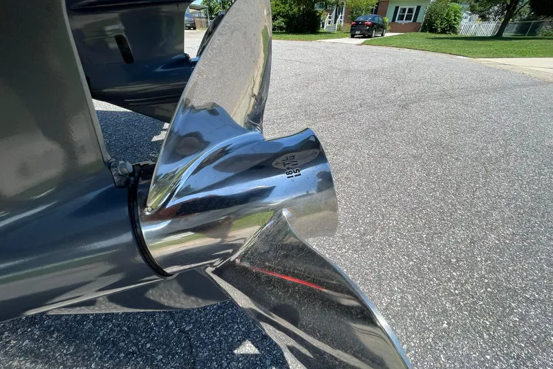Slide: The Image of Close-up of a shiny propeller on a 2022 Sea Fox 288 Commander boat. - 73
