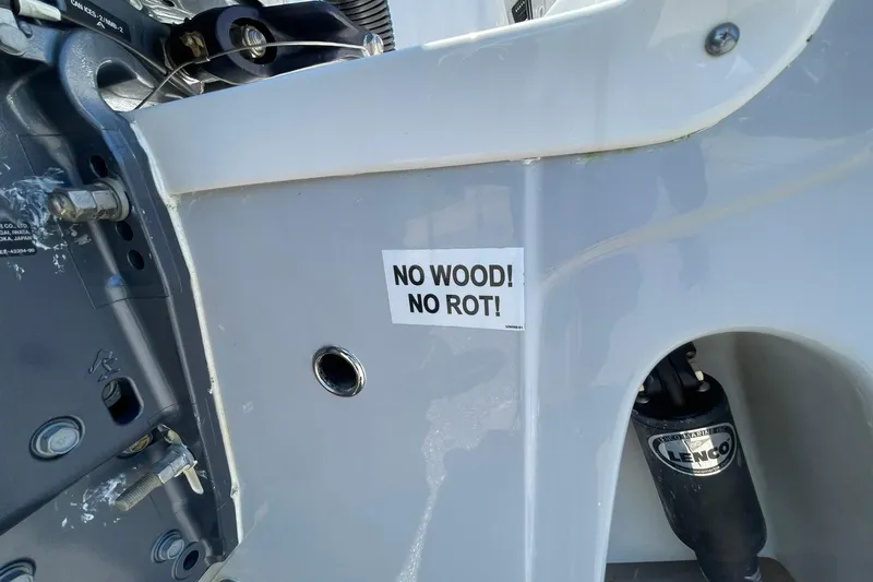 Slide: The Image of 2022 Sea Fox 288 Commander boat detail with "No Wood! No Rot!" sticker. - 89