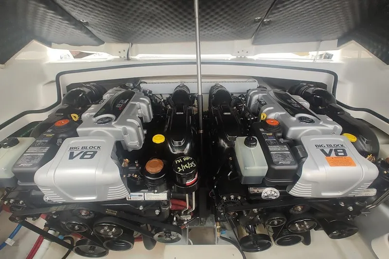 Slide: The Image of 2021 Chaparral 347 SSX engine compartment with dual Big Block V8 engines. - 23