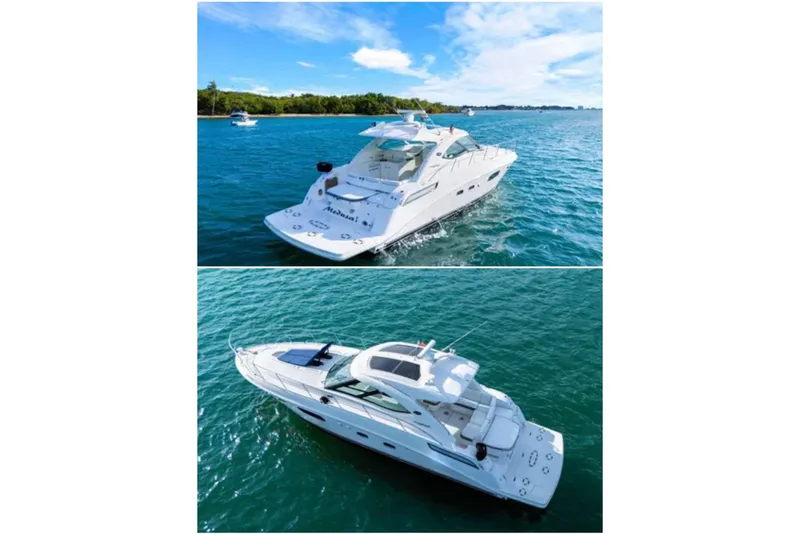 The Image of 2009 Sea Ray 43 Sundancer yacht cruising on clear blue waters under a sunny sky. - 0